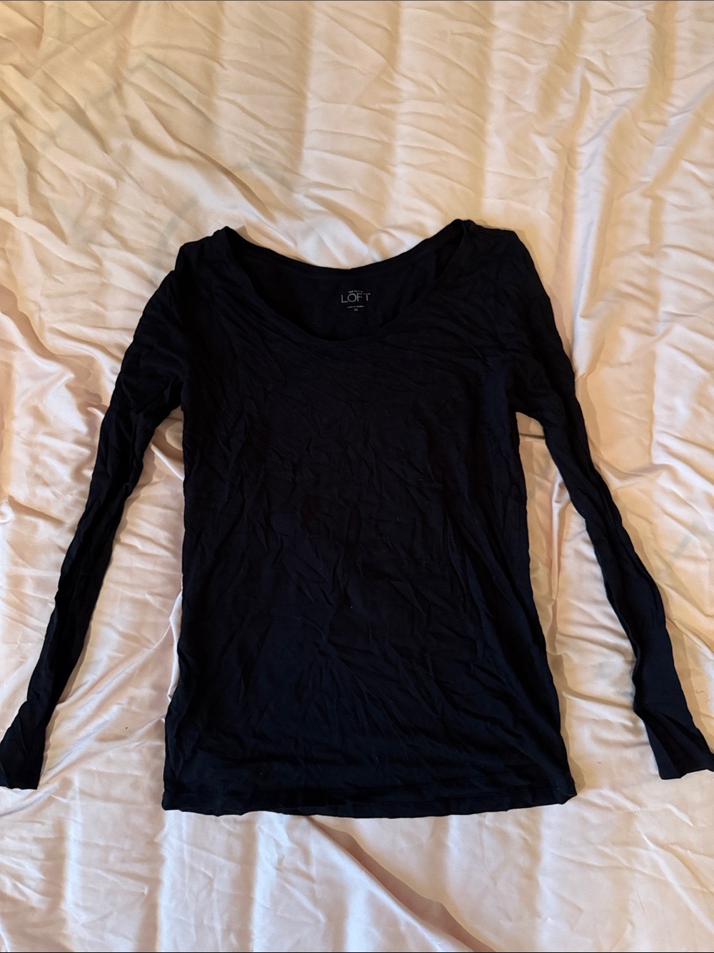 LOFT Black Long Sleeve Scoop Neck Top